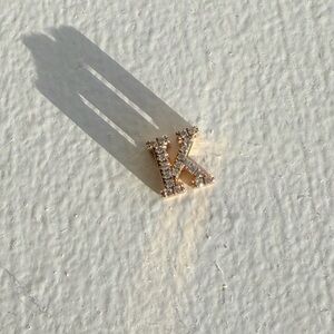 5mm Real 18k Gold Letter K Slider Pendant charm with pave diamonds